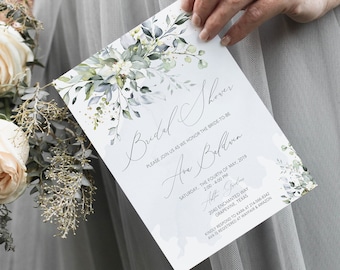 Succulent Bridal Shower Invitation: Dusty Blue Greenery (DIY Printable)