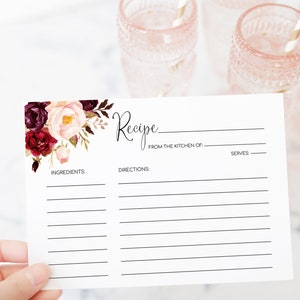 Carta di ricetta stampabile, modello di carta di ricetta rosa cipria bordeaux, modello di carta di ricetta modificabile fai da te Download istantaneo, gioco di addio al nubilato