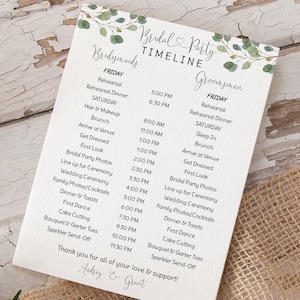 Bridal Party Itinerary, Minimalist Wedding Timeline, Order of Events, Bridesmaid & Groomsmen Itinerary, Editable Wedding Schedule Template