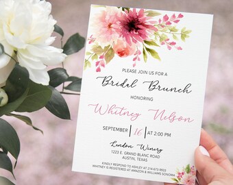 Pink Dahlia Bridal Shower Invitation: Floral Boho Design