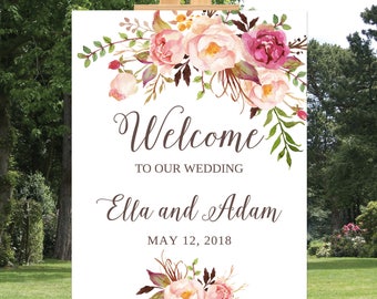 Blush Pink Floral Wedding Welcome Sign Template (Printable)