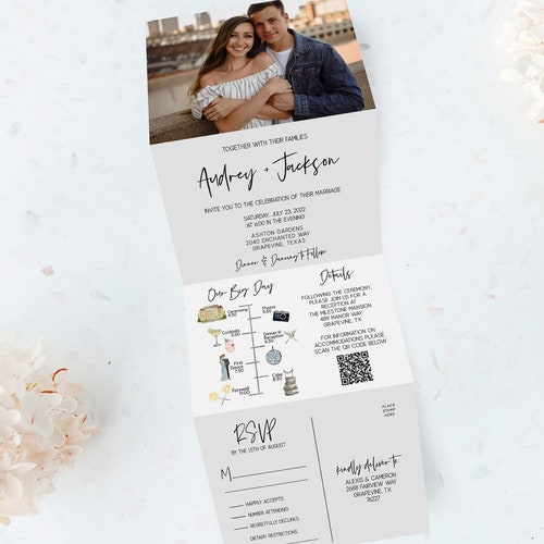 Printed Tri Fold Photo Wedding Invitation Photo Allinone Etsy
