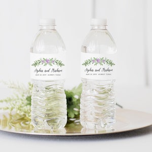 Lavender and Greenery Water Bottle Label Printable, Water Bottle Label Wedding Template, DIY Floral Greenery Water Bottle Label Download