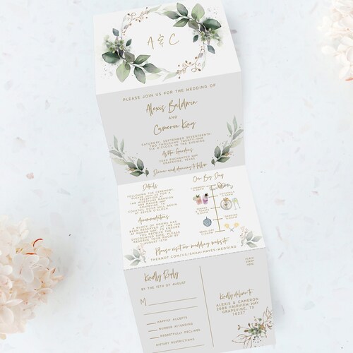 Tri Fold Wedding Invitation Printed Allinone Invitation Etsy
