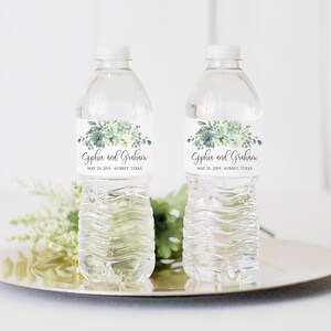 Succulent Water Bottle Label Printable, Dusty Blue Water Bottle Label Wedding Template, DIY Floral Greenery Water Bottle Label Download