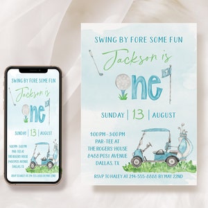 Hole In One Birthday Invitation, First Birthday Invitation, INSTANT DOWNLOAD, Printable Golf Birthday Party Invitation, Golfer Birthday