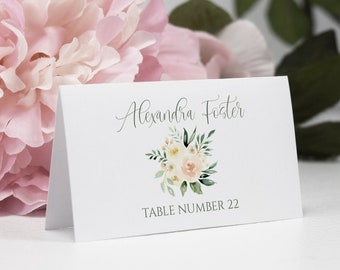 Succulent Place Card Template, Blush Pink Printable Avery Tented Place Cards Download, DIY Greenery Wedding Seating Card, Food Label, MP2