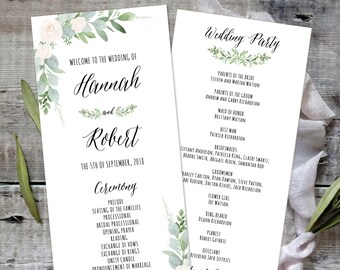 Modello di programma per matrimonio Greenery 4x9 (PDF stampabile)