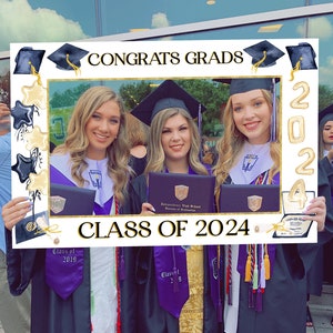 Graduation Photo Prop Frame Template, Grad Party Photo Booth Frame Printable, 2024 Graduation Party Decor Sign, Graduation Party Backdrop image 1