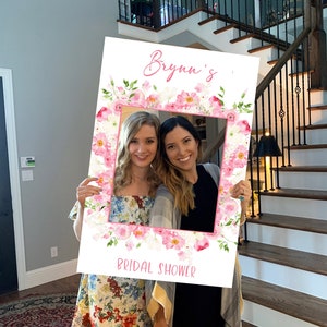 Bright Pink Bridal Shower Photo Prop Frame Printable Template, Baby Shower Photo Prop, Hen Party Photo Frame, Love in Bloom Backdrop, Brynn