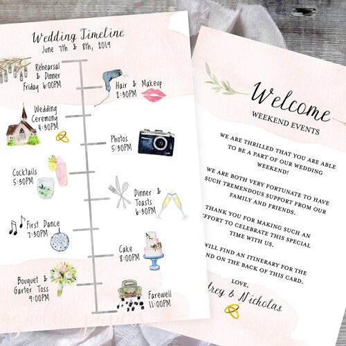 Wedding Timeline Printable Template Welcome Note Order of - Etsy