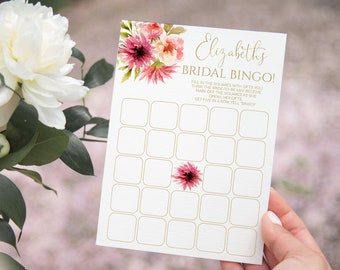 Bright Pink Dahlia Bridal Shower Bingo Card Template, Printable Personalized Wedding Shower Bingo Game, Baby Shower Game, Instant Download
