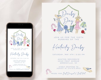 Kentucky Derby Party Invitation Template, Editable Preppy Running of the Roses Invitation, Derby Day Party Invite, DIY Printable or Digital