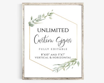 Greenery Wedding Sign Template: Geometric Gold Frame (Printable)