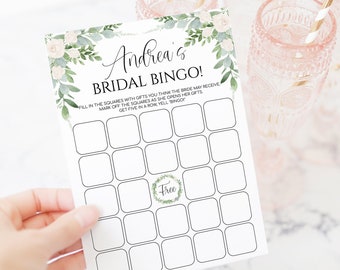 Printable Greenery Bridal Shower Bingo Card Template, Personalized Wedding Shower Bingo Game, Floral Wedding Shower Game, Instant Download