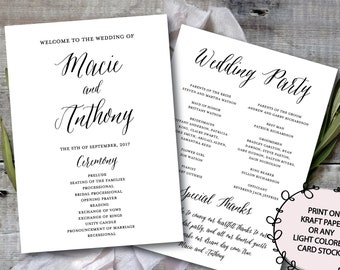 Plantilla de programa de boda con caligrafía: imprimible (5x7) (descarga digital)