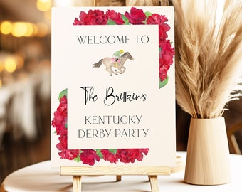 Kentucky Derby Party Welcome Sign Template, Derby Welcome Sign Template, Red Roses Welcome Sign, Editable Welcome Sign, Derby Day Party
