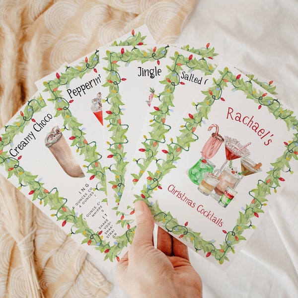 Christmas Cocktail Recipe Cards Template Bundle, 70 Premade Holiday Cocktail Recipe Cards, Christmas Gift Basket Card, Last Minute Gift Idea