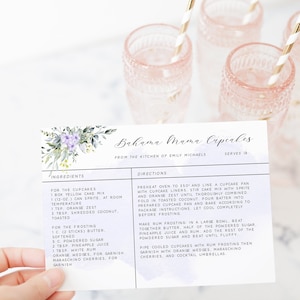 Bewerkbare receptkaartsjabloon, stoffige lavendel afdrukbare receptkaart, 4x6 DIY, sappige receptkaartsjabloon, Instant Download bruidsdouche