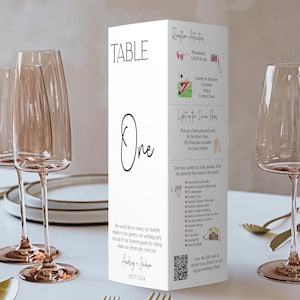 Infographic Trifold Table Number for Wedding Template, Trifold Table Number, Tri-fold Table Number, Reception Activities Table Number Sign