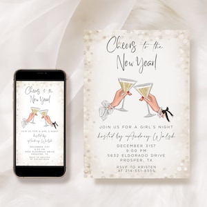 New Year&#39;s Eve Invitation Template: Girl&#39;s Night Party (Digital / Printable Invitation)