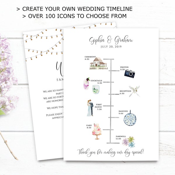 Wedding Timeline Printable, Editable Timeline, Rustic Wedding Welcome, Order of Events, Wedding Day Timeline, DIY Wedding Itinerary Template