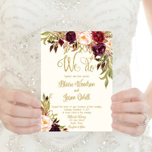 Marsala Wedding Invitation Template Printable / Editable / Marsala