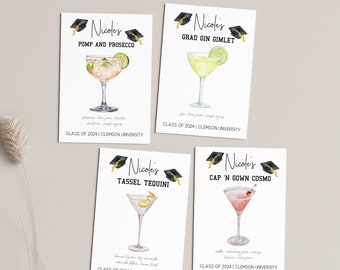 Graduation Party Cocktail Sign Templates, Editable Signature Drink Recipe Cards, Graduation Party Cocktail Sign, Grad Cocktail Party Decor