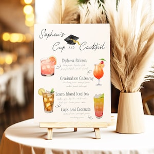 Abschluss Signature Drink Vorlage, Abschlussfeier Cocktail Zeichen, bearbeitbares Grad Party Drink Zeichen, druckbare Grad Bar, Grad Party Dekor