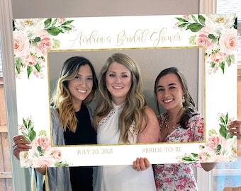 Photo Prop Frame PRINTED, Ready to Use, Blush Pink Floral Bridal Shower / Baby Shower / Wedding Photo Booth, Boho Photo Prop, Selfie Frame