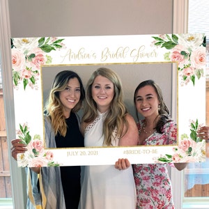 Photo Prop Frame PRINTED, Ready to Use, Blush Pink Floral Bridal Shower / Baby Shower / Wedding Photo Booth, Boho Photo Prop, Selfie Frame