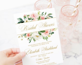 Blush Pink Floral Bridal Shower Invitation: Boho Greenery
