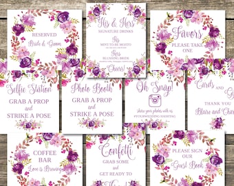 Wedding Signs Printable Template Bundle - Fully Editable - 10 Signs 8x10 - Lilac / Lavender / Pink / Purple / Spring Wedding