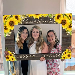 Sunflowers Photo Prop Frame Printable, Barn Wedding / Hen Party Photo Booth Frame, Bridal Shower Frame, Editable Text, Social Media Frame