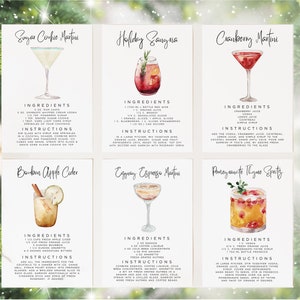 Christmas Cocktail Recipe Cards Template, Editable Drink Recipe Card, Modern Recipe Card, Christmas Gift Basket Card, Holiday Gift Idea