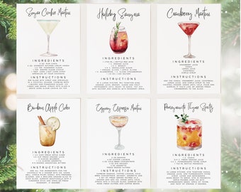 Christmas Cocktail Recipe Cards Template, Editable Drink Recipe Card, Modern Recipe Card, Christmas Gift Basket Card, Holiday Gift Idea
