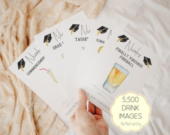 Plantillas para carteles de cócteles de graduación: Tarjetas con recetas de bebidas exclusivas