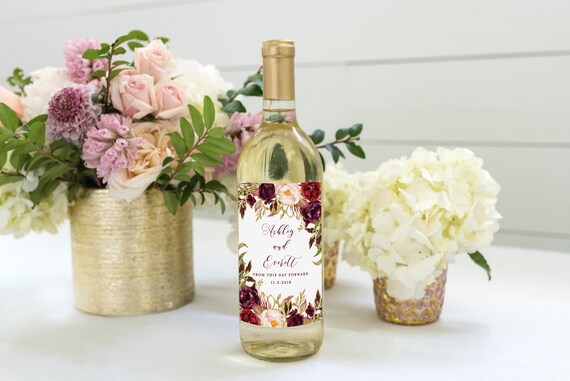 Wine Label Printable, Wine Label Wedding Template, Marsala Wine Label, Blush Pink Floral Wine Label Printable, Printable Burgundy Wine Label Il_570xn