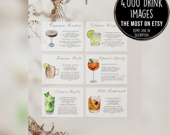 Cocktail Recipe Cards Template, Editable Drink Recipe Card, Printable Recipe Card, Cocktail Party Drink Card, DIY Recipe Cards 4,000+ Images