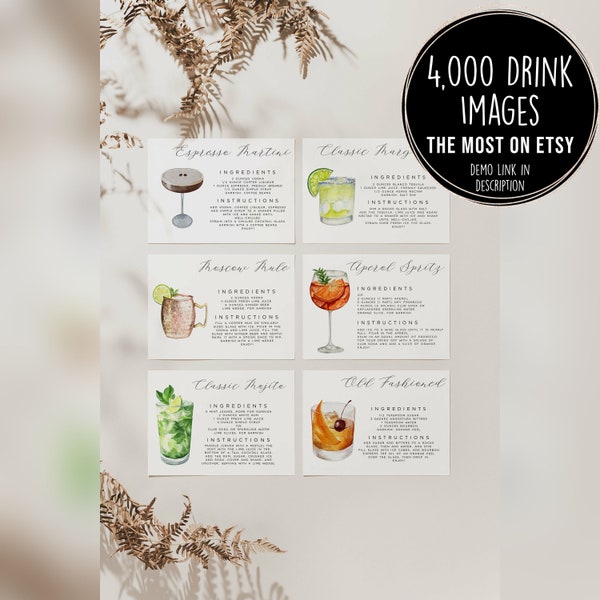 Cocktail Recipe Cards Template, Editable Drink Recipe Card, Printable Recipe Card, Cocktail Party Drink Card, DIY Recipe Cards 4,000+ Images