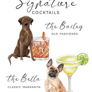 Signature Drink Sign with Pet, Minimalist Pet Drink Sign Wedding, Signature Cocktail Sign Dog, Modern Drinks Sign Pets, Cocktail Sign Pet image 2