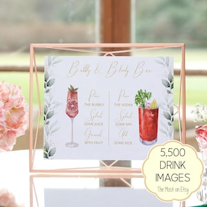 Bubbly and Bloody Bar Sign, Bloody and Bubbly Bar Sign, Mimosa Bar Instant Download, Printable Champagne Mimosa and Bloody Mary Drink Sign