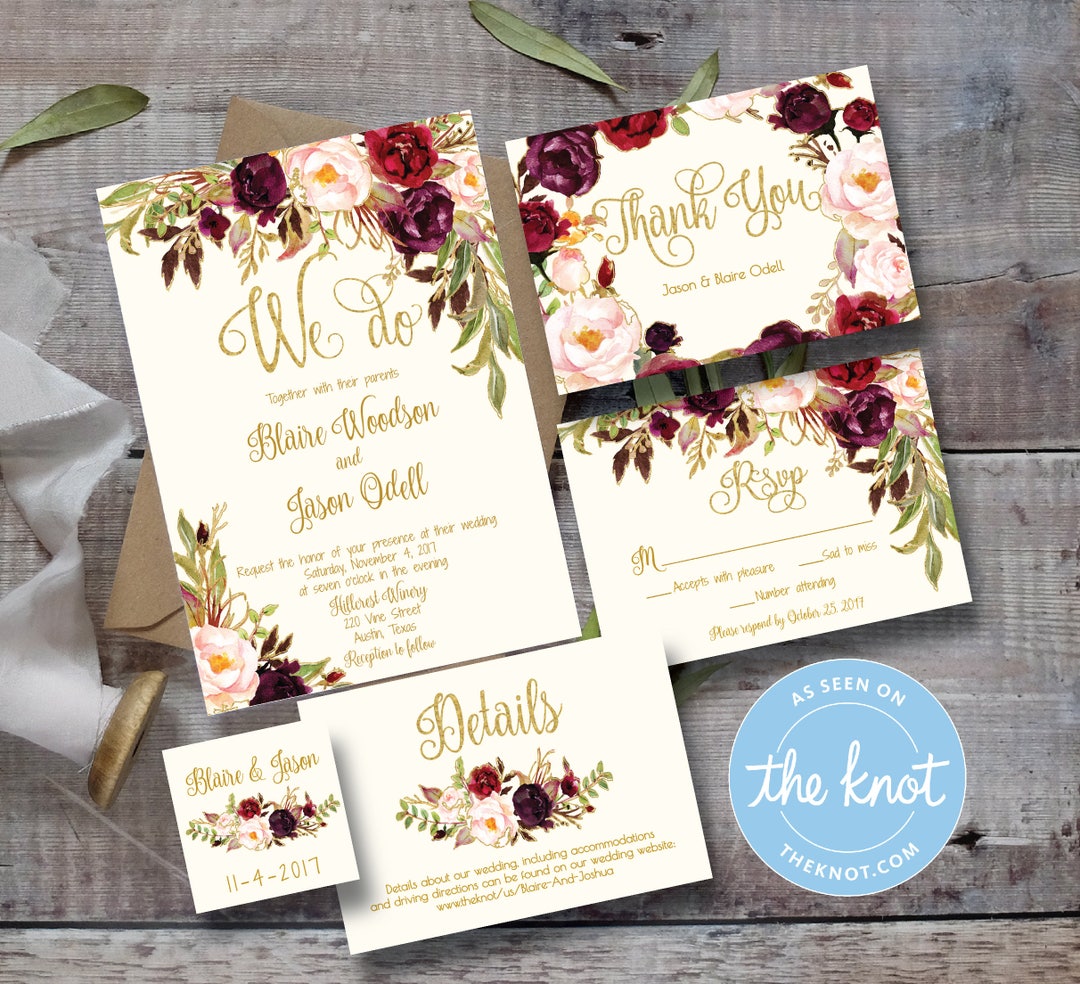 Marsala Wedding Invitation Template Printable / Editable / Marsala