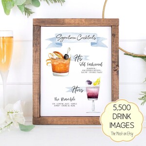 Design Your Own! 7,000+ Drink Images, Garnishes Included, Signature Cocktail Sign Template, Signature Drink Menu Printable, Wedding Bar Sign