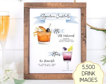 Signature Cocktail Sign Template: 7000+ Drink Images (Digital Download)