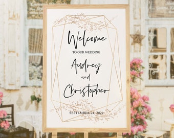 Wedding Welcome Sign Template, Wedding Welcome Sign Printable, Geometric Wedding Sign, Gold Wedding Sign Template, Instant Download