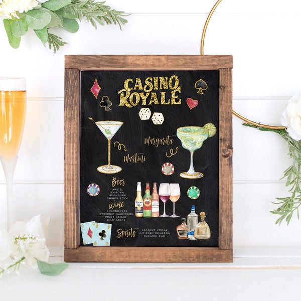 Kasino-Bar-Speisekarte, Las Vegas Getränkekarte, gestalten Sie Ihre eigene! 4.000+ Getränkebilder, Silvester-Bar-Menü, Glücksspiel-Thema-Cocktailschild