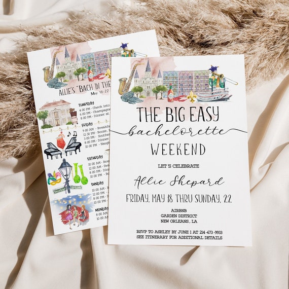 New Orleans Bachelorette Weekend Itinerary + Invite Template, Editable Itinerary, Mardi Gras Agenda, Big Easy Girls Weekend, Text/Print Il_570xn
