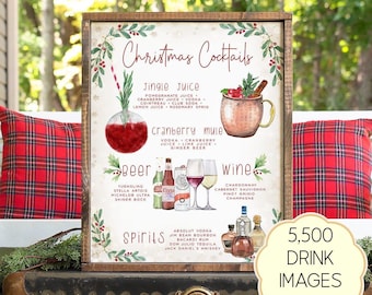 Christmas Cocktail Sign: Holiday Bar Menu Template (Digital Download)