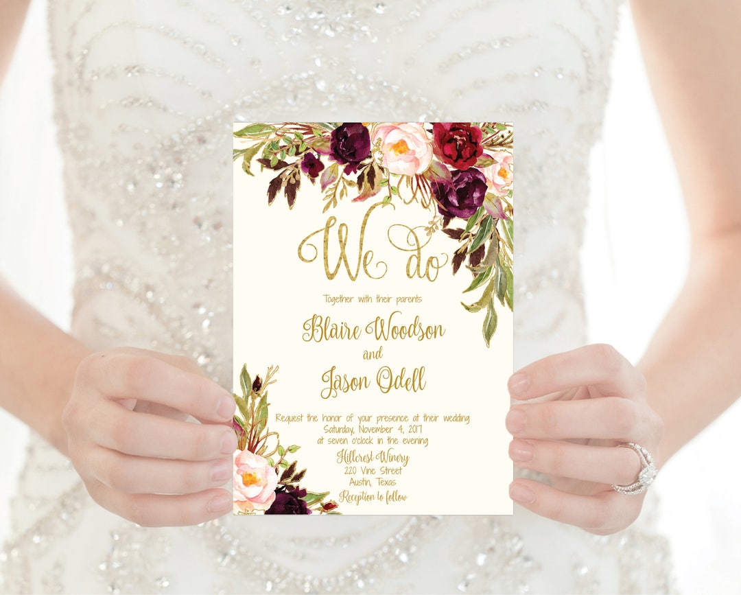 Marsala Wedding Invitation Template Printable / Editable / Marsala ...